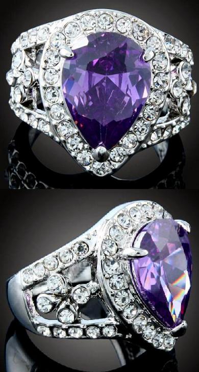 PURPLE PEAR SWAROVSKI CRYSTAL RING